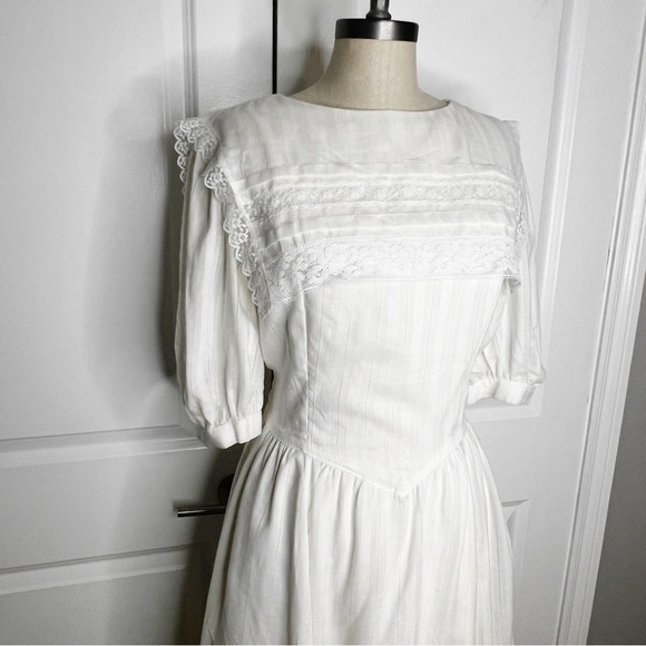 Vintage Gunne Sax Jessica McClintock Boho White Lace Dress Size 13 fits medium - Picture 5 of 11